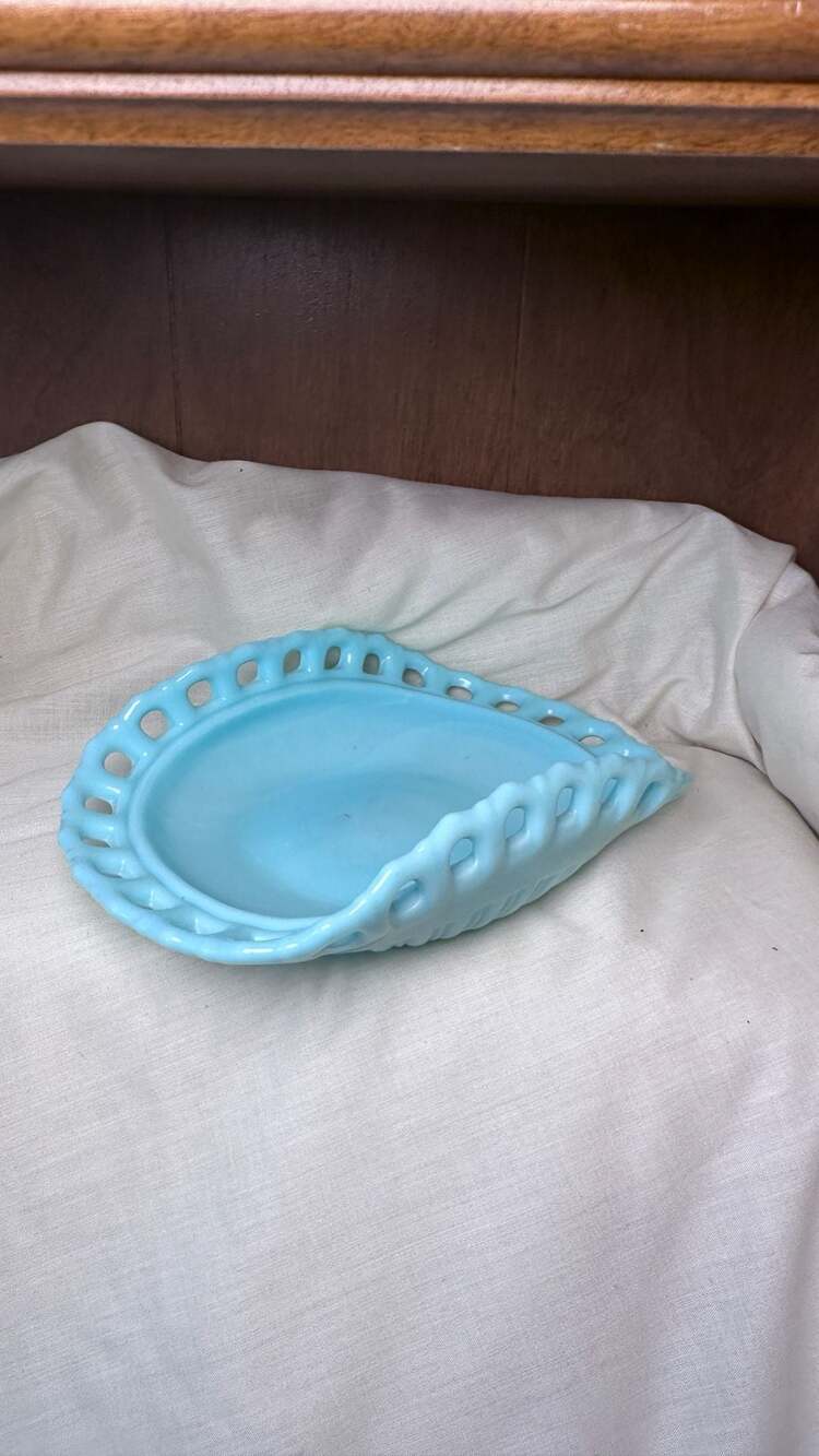 Fostoria Randolph Aqua Open Lace Nappy Bowl Uranium Glass